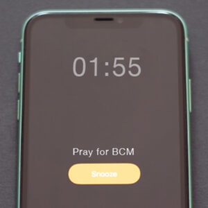 BCM Phone Alarm 155 Phone showing alarm going off at 1:55 p.m.