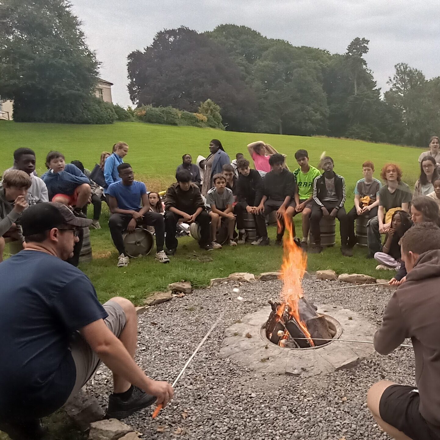 SC Bonfire group around bonfire in France